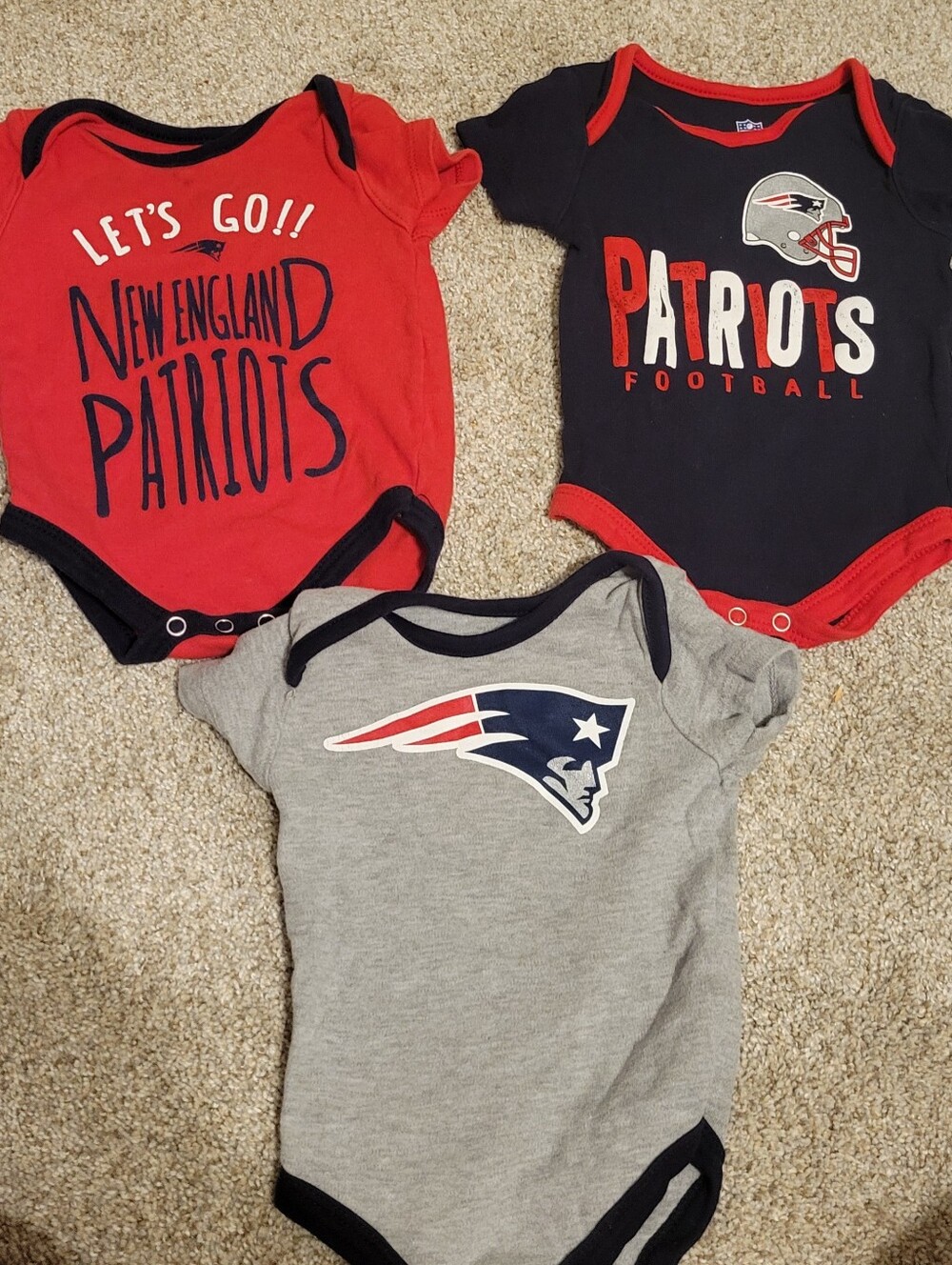 New England Patriots 0-3 month Baby Onesies Lot of Three